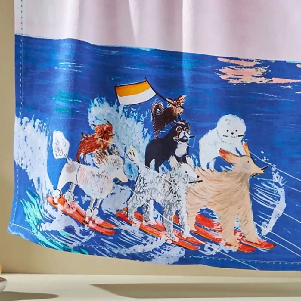 ⭐️ Waterskiing Dogs Puppy Animal Water Boat Fish Boho Chic Art Farm Dish Towel